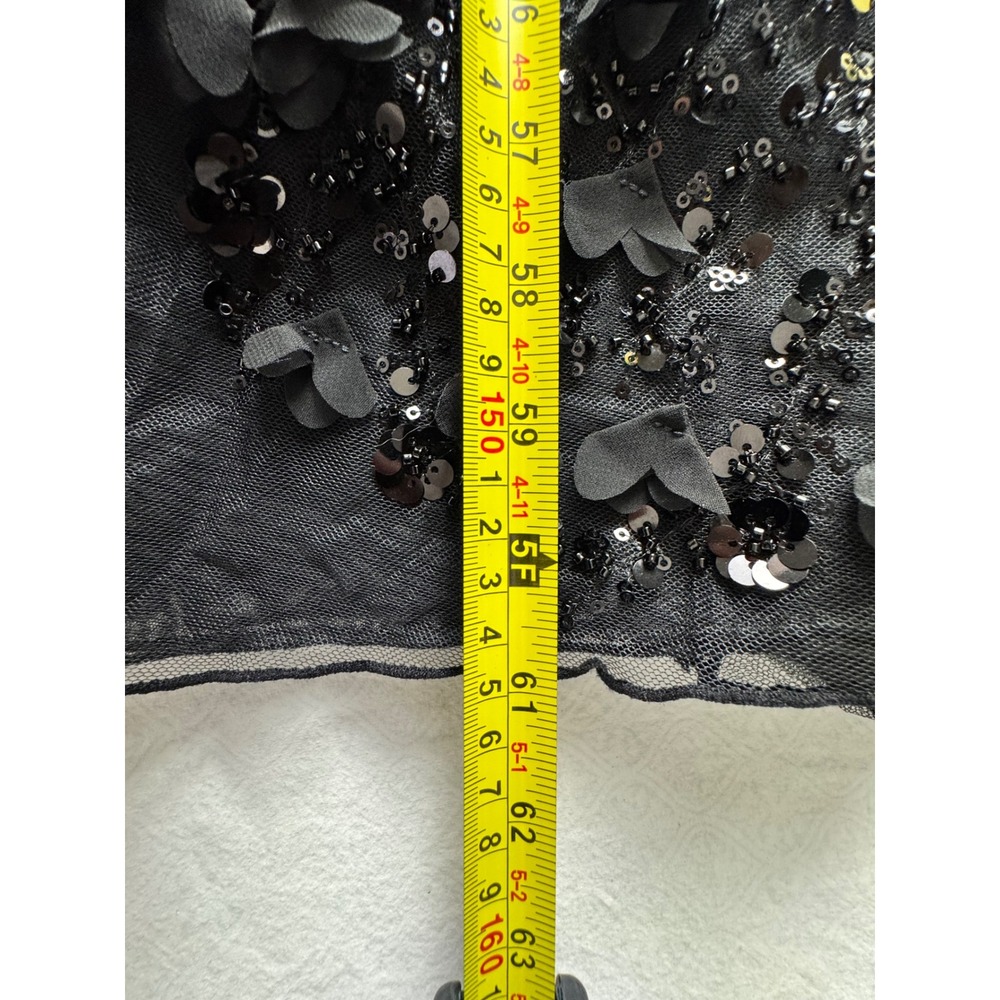 Oh Polly Black Sequin Floral Lace Corset Maxi Dress Lace Up Back Prom Gown US 4 - Picture 10 of 10